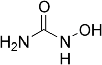 Structure chimique de l'hydroxyurée, un carbamide.